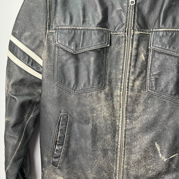 Men’s Tommy Hilfiger leather motorcycle racer jacket racing St - Picture 2 of 7